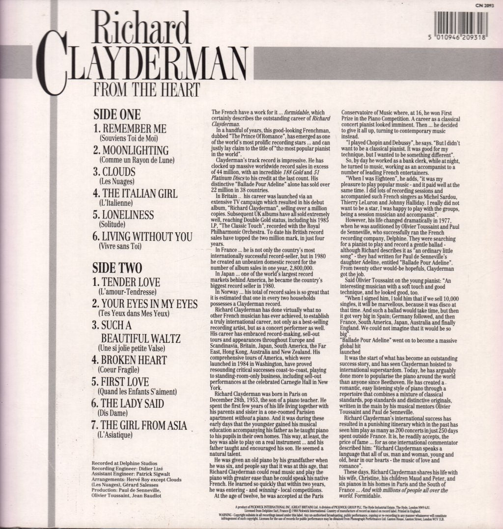 Richard Clayderman - From The Heart - Lp