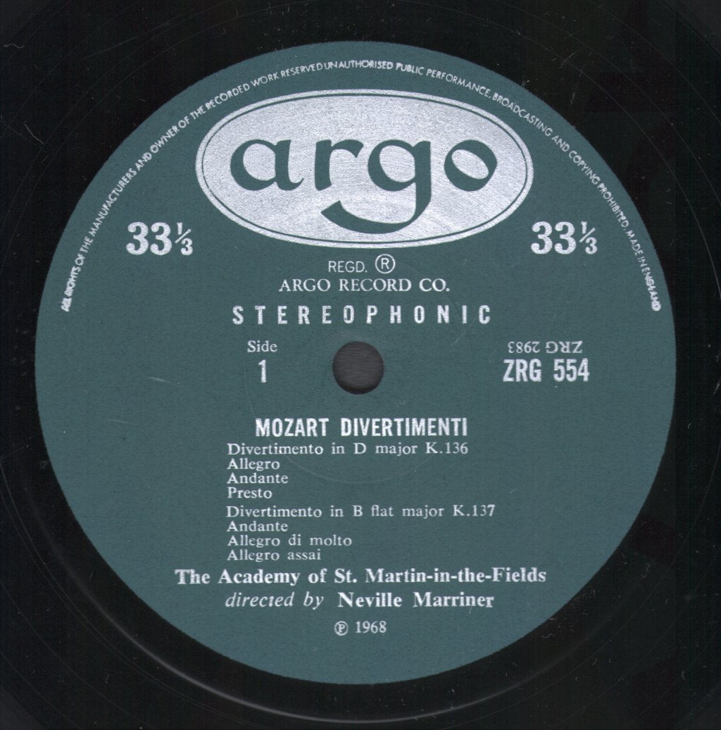 Neville Marriner / Academy Of St. Martin In The Fields - W.A. Mozart - Three Divertimenti For Strings / Serenata Notturna - Lp