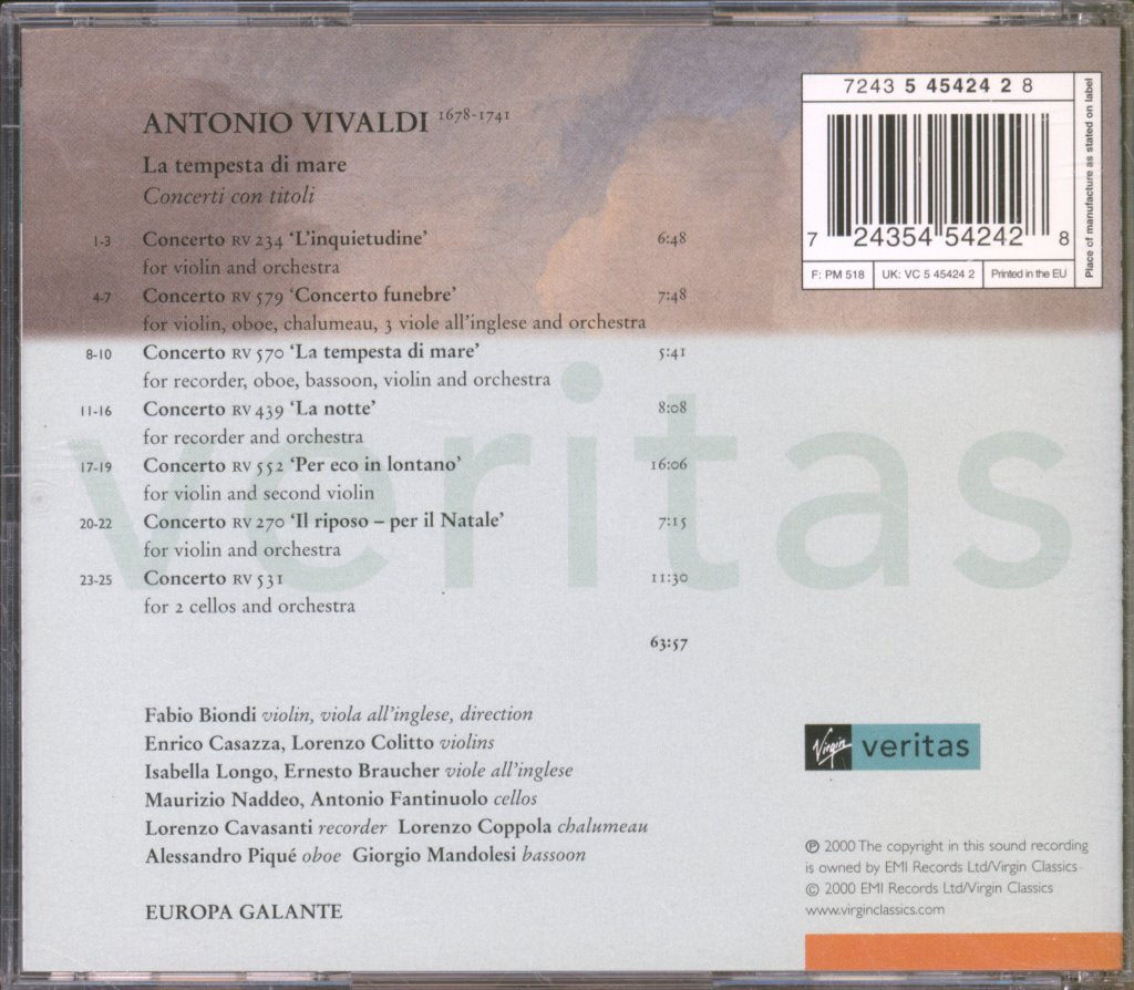 Fabio Biondi, Europa Galante - Vivaldi - La Tempesta Di Mare - Concerti Con Titoli - Cd