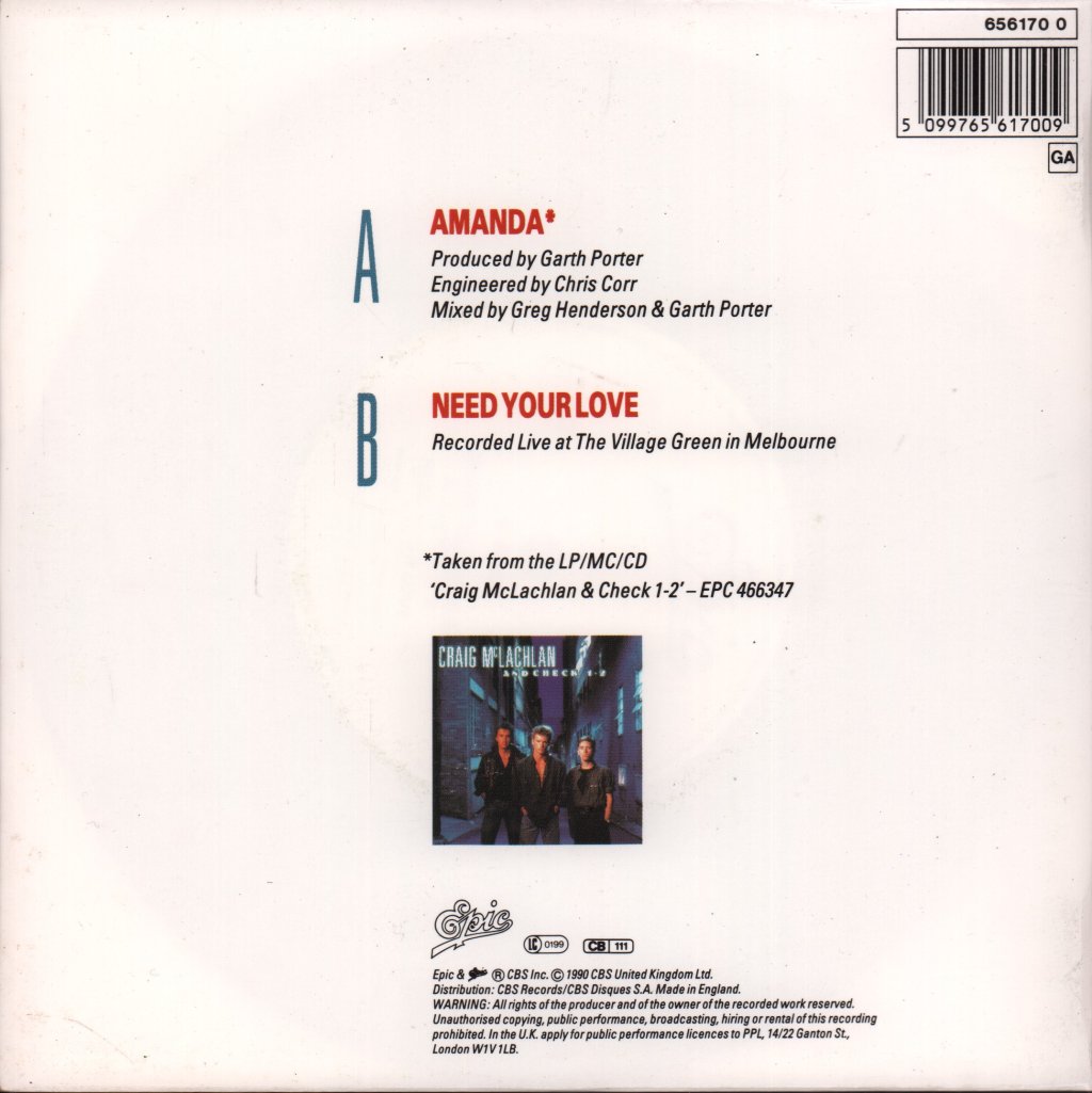 Craig Mclachlan And Check 1-2 - Amanda - 7 Inch