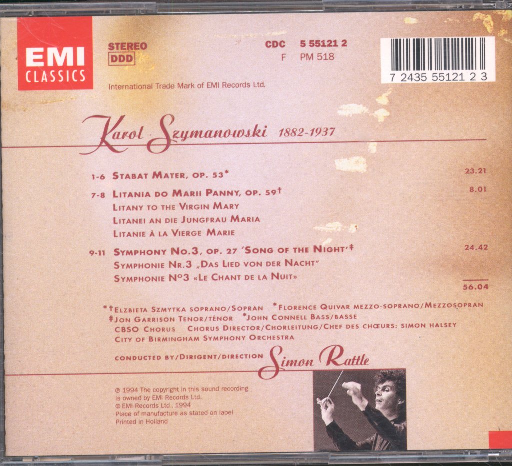City Of Birmingham Symphony Orchestra, Simon Rattle - Karol Szymanowski - Stabat Mater ∙ Litany To The Virgin Mary ∙ Symphony No. 3 - Cd