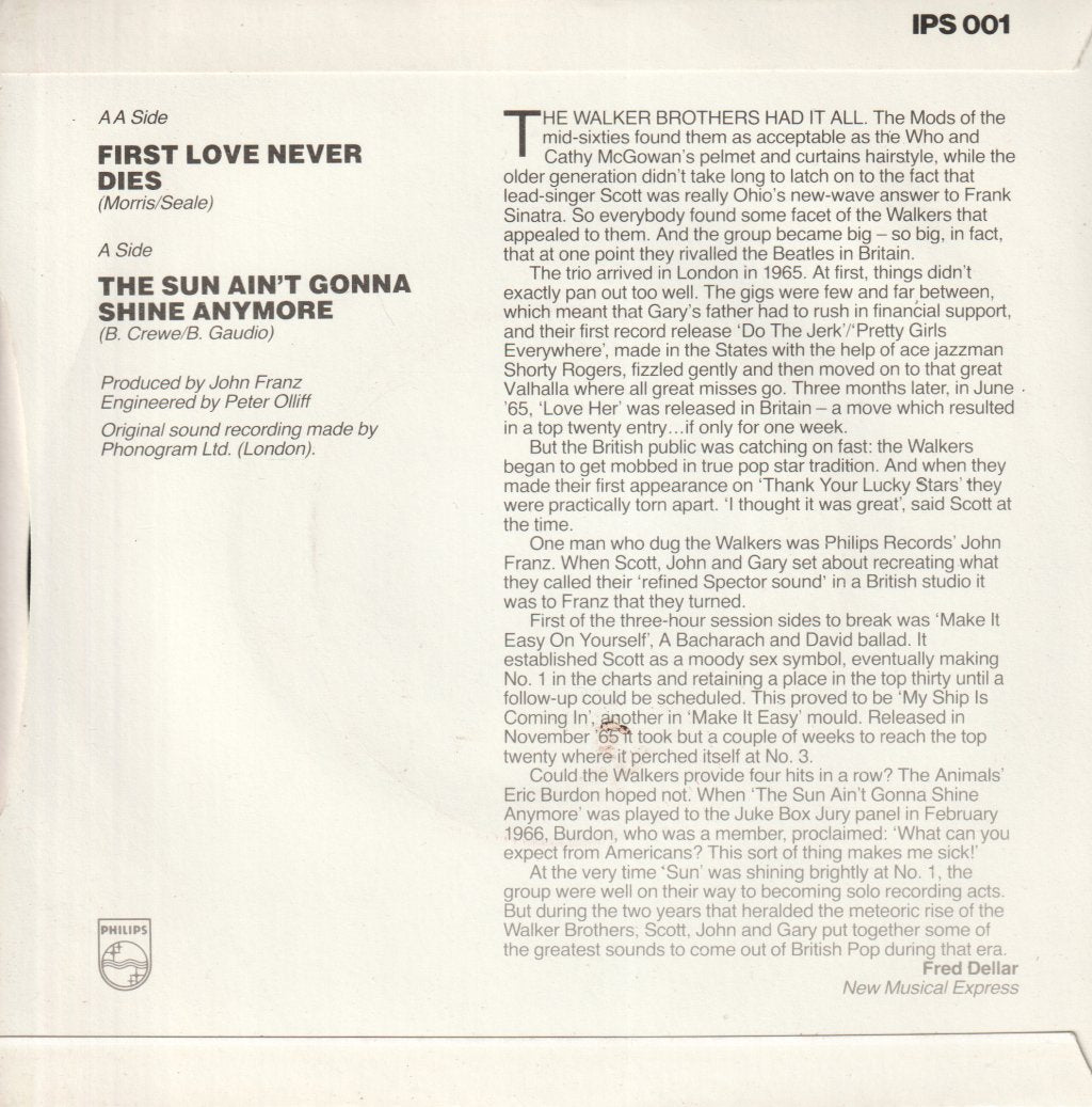 Walker Brothers - First Love Never Dies - 7 Inch