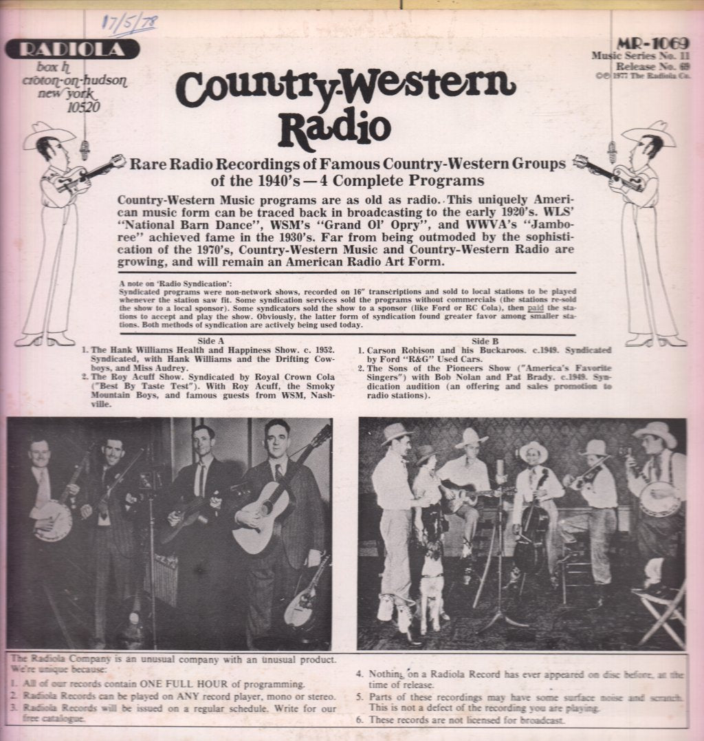 Hank Williams, Roy Acuff, Carson Robinson, Sons Of The Pioneers - Country-Western Radio - Lp