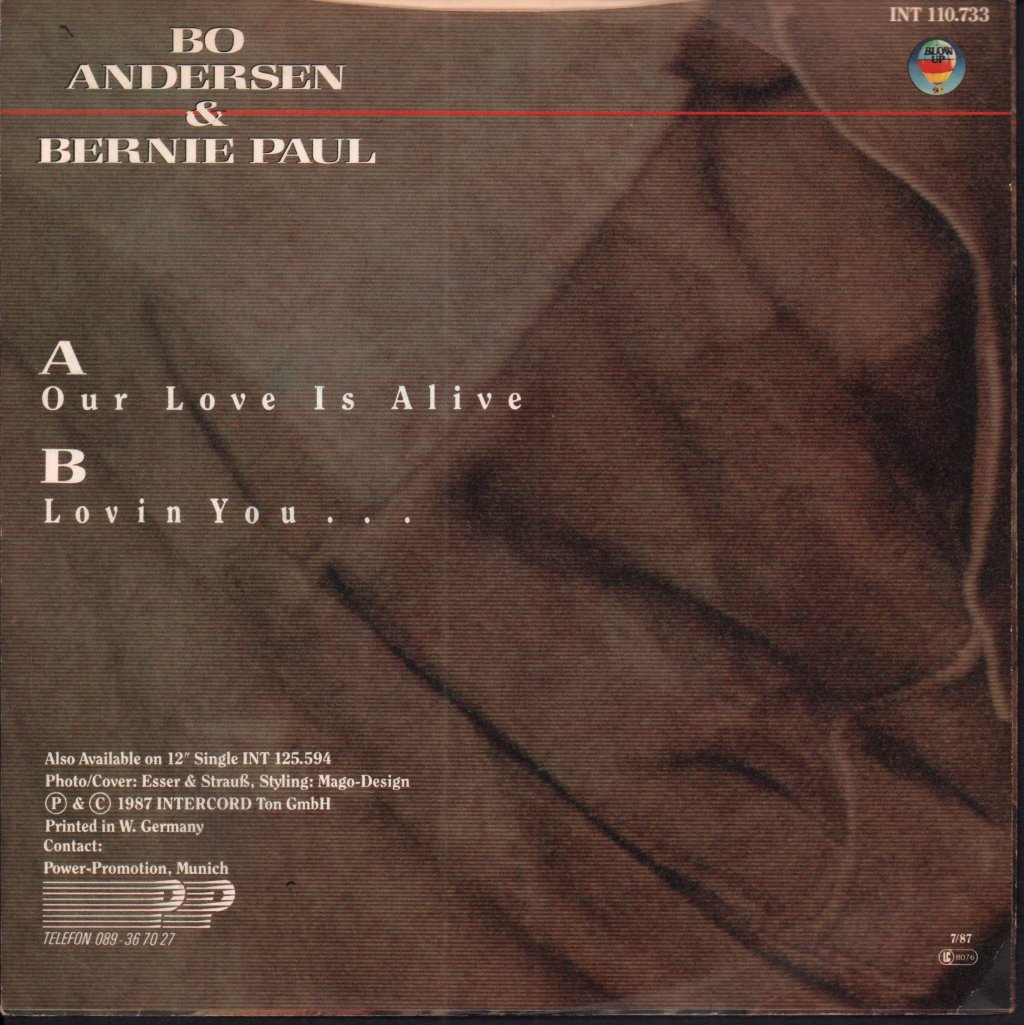 Bo Andersen & Bernie Paul - Our Love Is Alive - 7 Inch