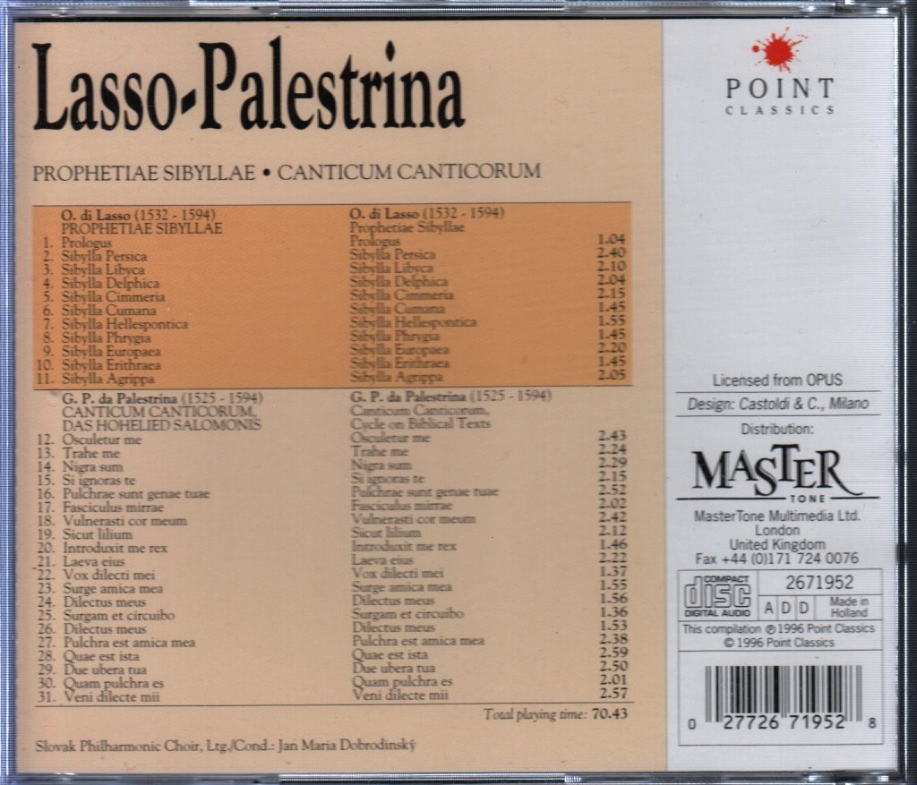 Giovanni Pierluigi da Palestrina - Prophetiae Sibyllae • Canticum Canticorum - Cd