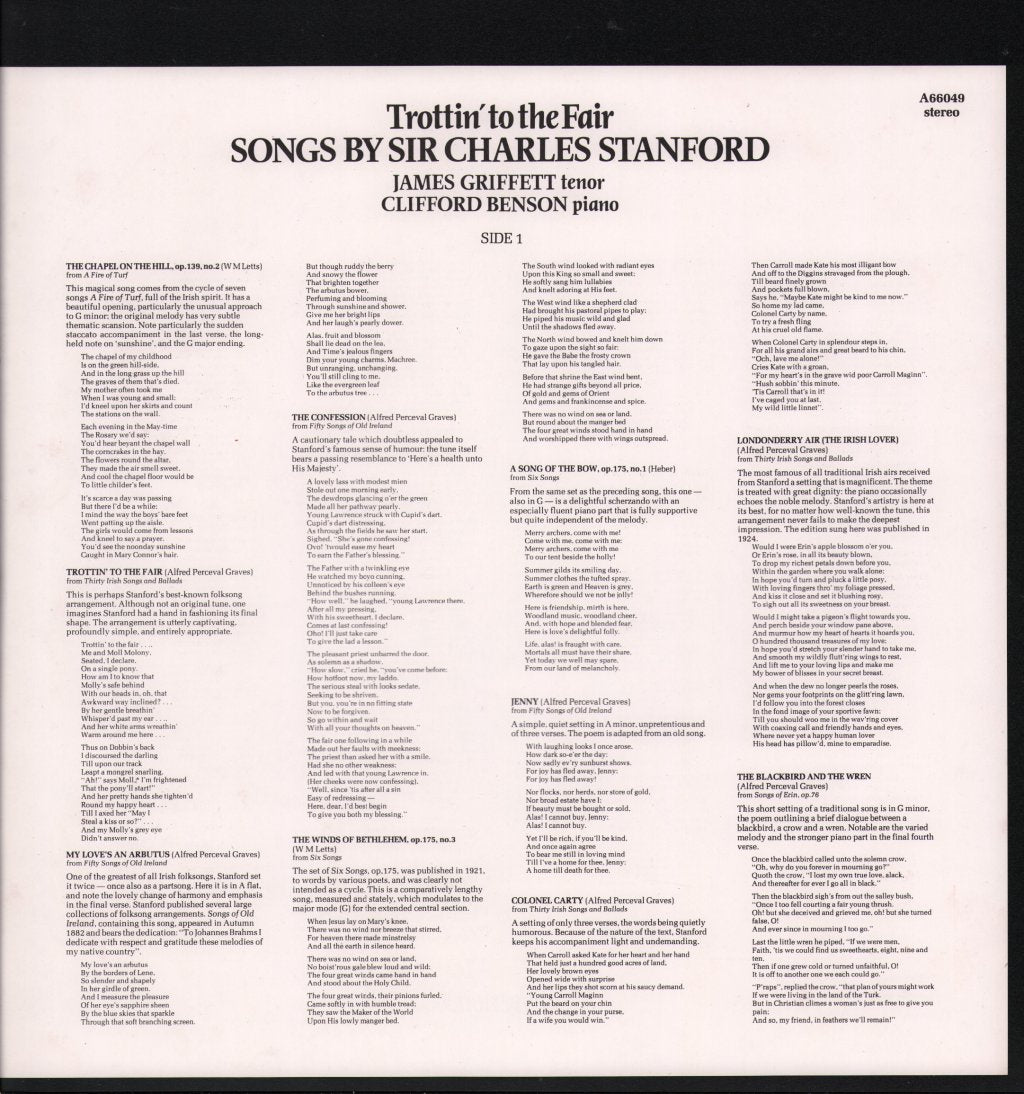 James Griffett / Clifford Benson - Trottin' To The Fair - Songs By Sir Charles Stanford - Lp