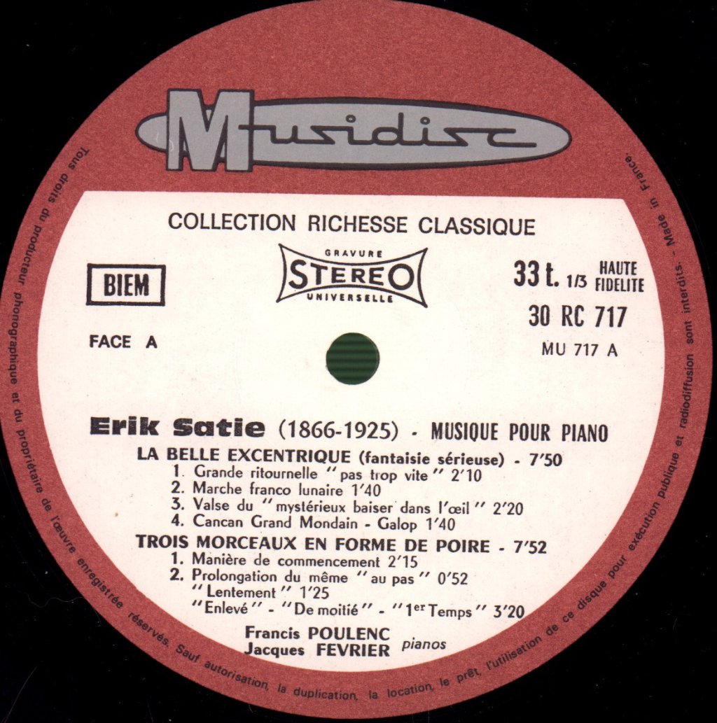 Erik Satie - Musique Pour Piano à Quatre Mains - Lp