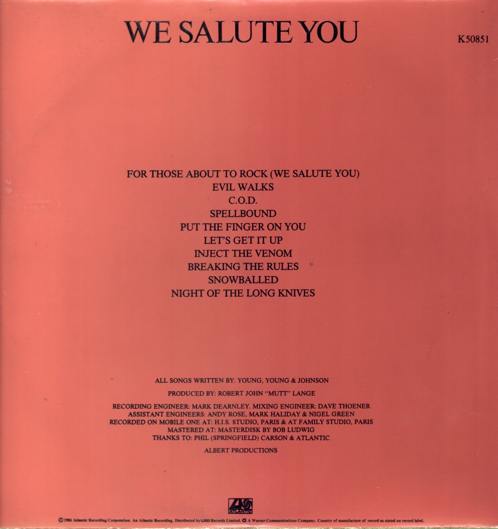 AC/DC - For Those About To Rock - Lp