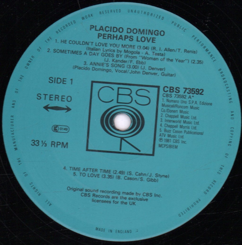 Placido Domingo And John Denver - Perhaps Love - Lp