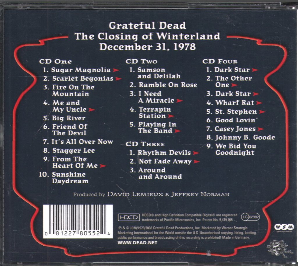 Grateful Dead - Closing Of Winterland December 31, 1978 - Cd Set