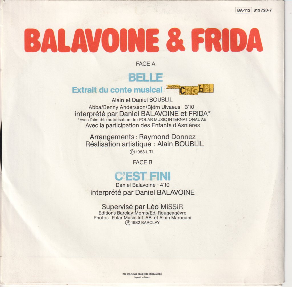 Balavoine And Frida - Belle (Extrait Du Conte Musical ABBACaDAbRa) - 7 Inch