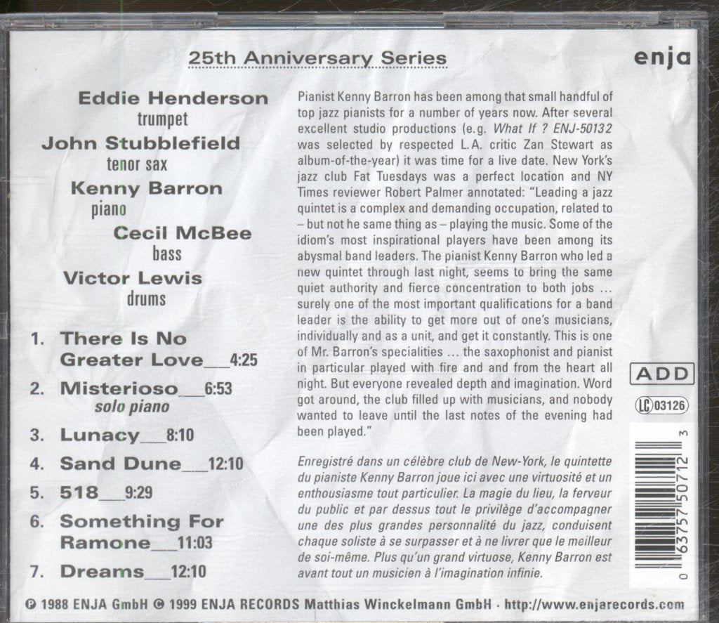 Kenny Barron - Live At Fat Tuesdays - Cd