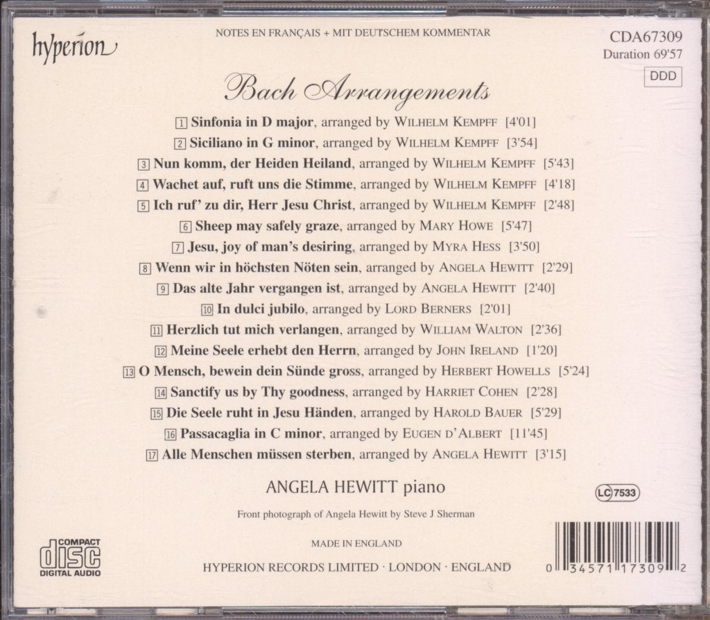 Angela Hewitt - Bach Arrangements - Cd