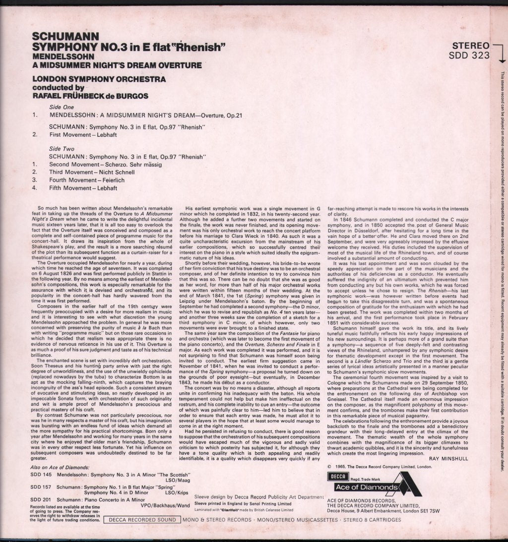 Rafael Fruhbeck De Burgos / London Symphony Orchestra - Schumann - Symphony No.3 In E Flat - Rhenish - Lp