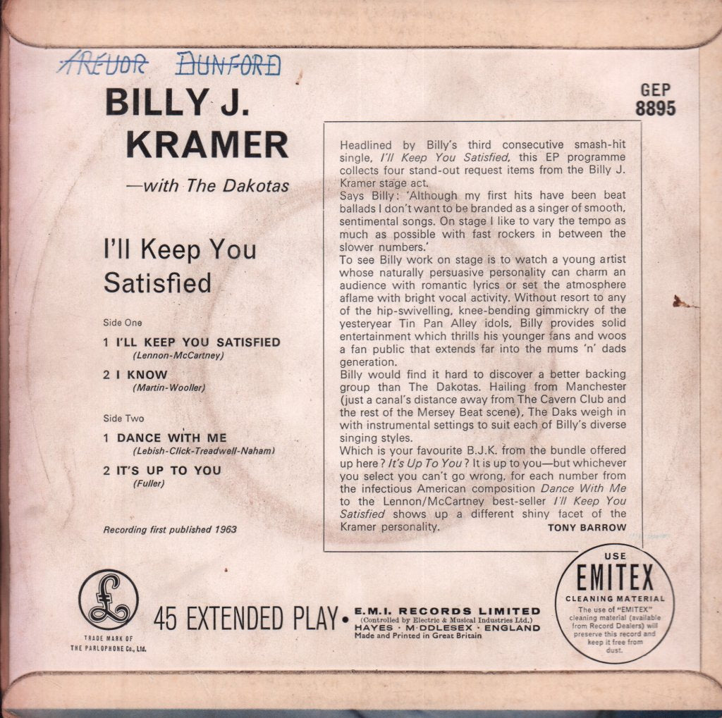 Billy J.Kramer And The Dakotas - I'll Keep You Satisfied - 7 Inch