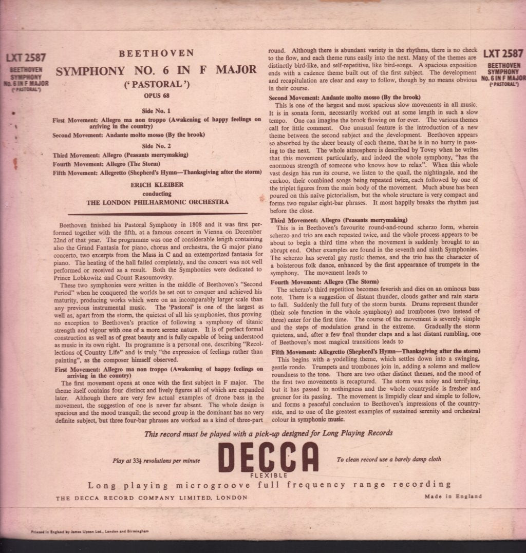 Erich Kleiber - Beethoven Symphony No. 6 In F Major ('The Pastoral') - Lp