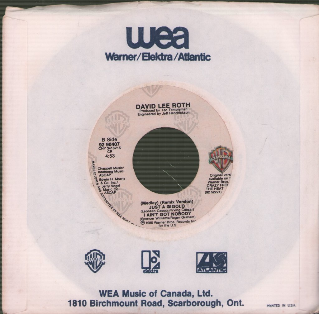 David Lee Roth - Just A Gigolo / I Ain't Got Nobody (Medley) - 7 Inch