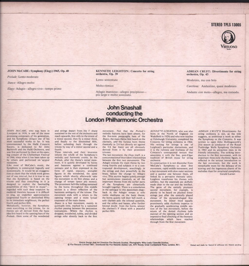 John Snashall / London Philharmonic Orchestra - McCabe - Symphony / Leighton - Concerto For String Orchestra / Cruft - Divertmento For String Orchestra - Lp
