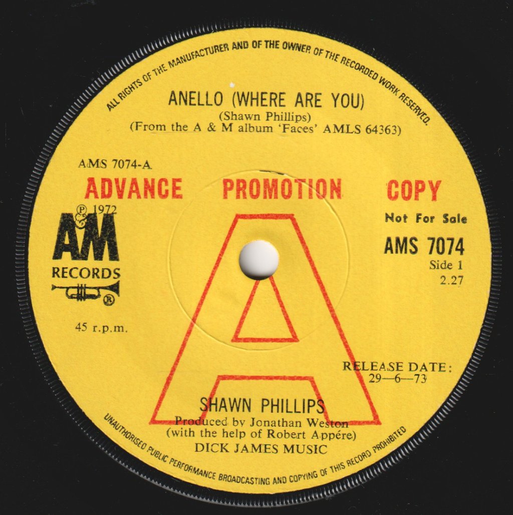 Shawn Phillips - Anello (Where Are You) - 7 Inch