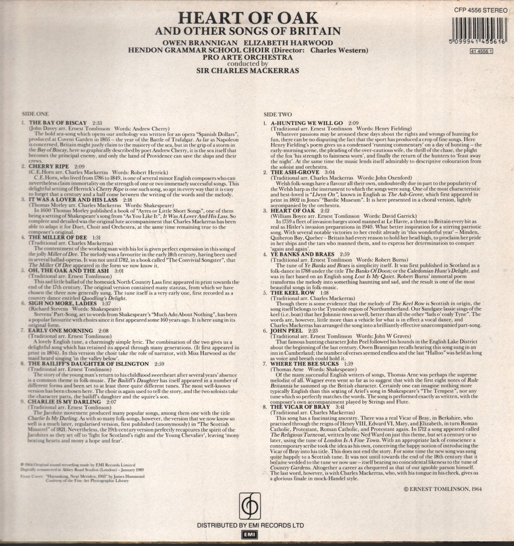 Owen Brannigan / Elizabeth Harwood / Sir Charles Mackerras / Pro Arte Orchestra - Heart Of Oak & Other Songs Of Britain - Lp