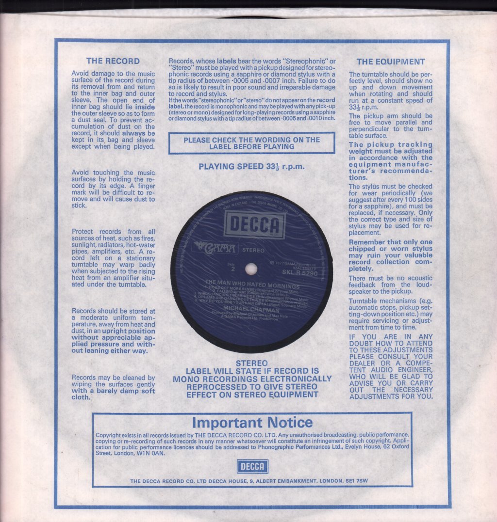 Michael Chapman - Man Who Hated Mornings - Lp