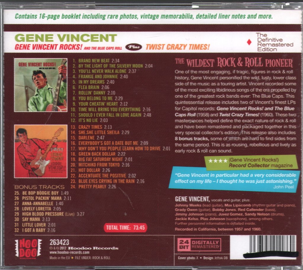 Gene Vincent - Gene Vincent Rocks! And The Blue Caps Roll + Twist Crazy Times - Cd