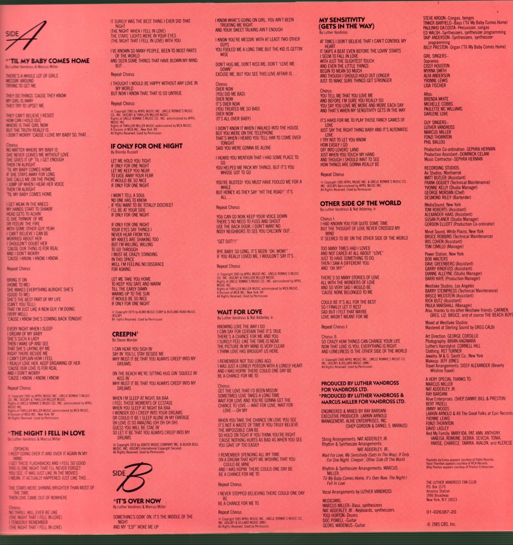 Luther Vandross - Night I Fell In Love - Lp