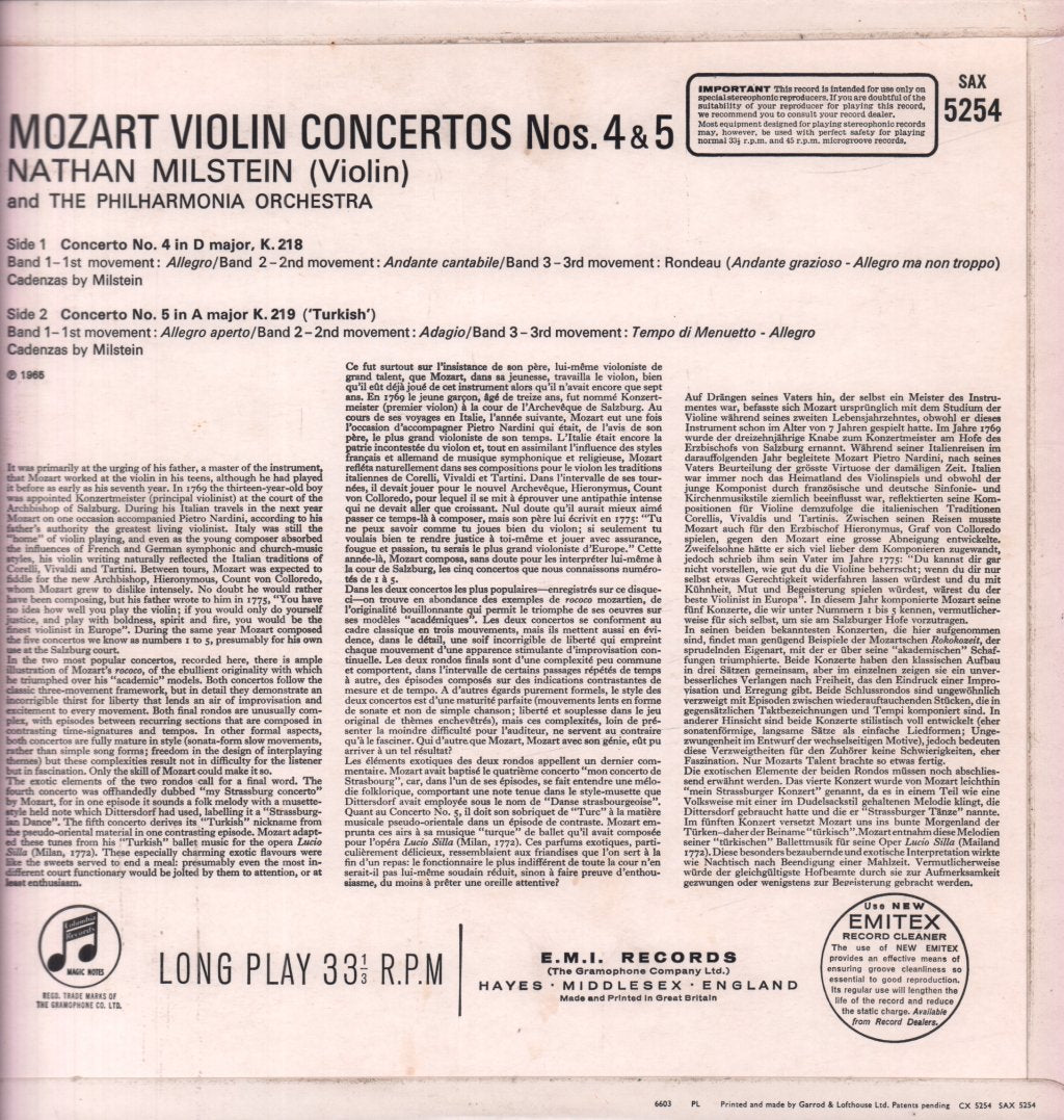 Philharmonia Orchestra - Mozart Violin Concertos - Lp