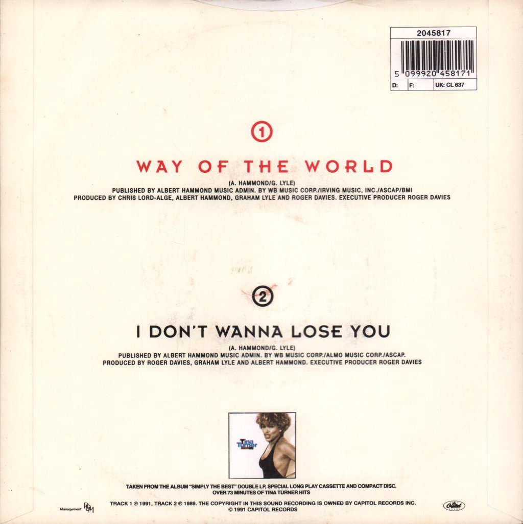 Tina Turner - Way Of The World - 7 Inch