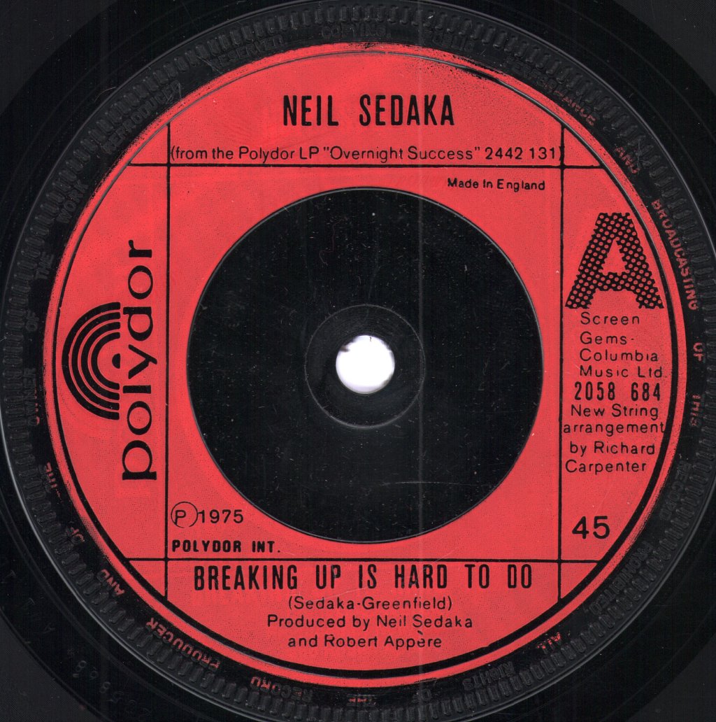 Neil Sedaka - Breaking Up Is Hard To Do - 7 Inch