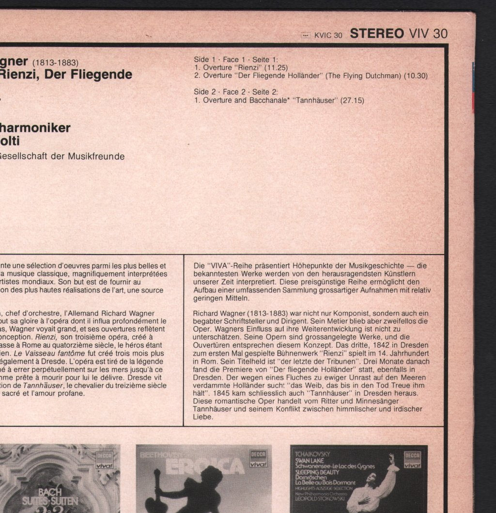 Georg Solti / Wiener Philharmoniker Orchestra - Wagner - Overtures: Rienzi / Der Fliegende Holländer / Tannhäuser - Lp