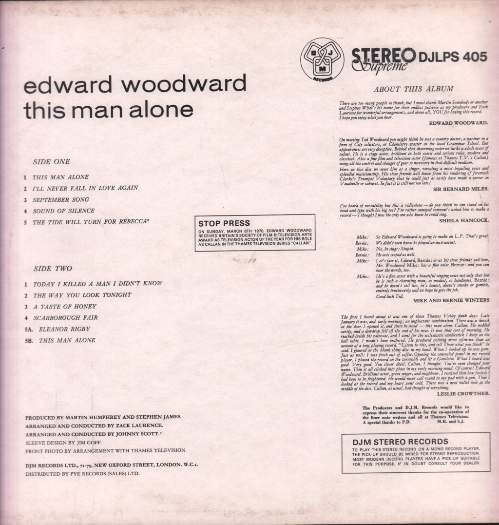 Edward Woodward - This Man Alone - Lp