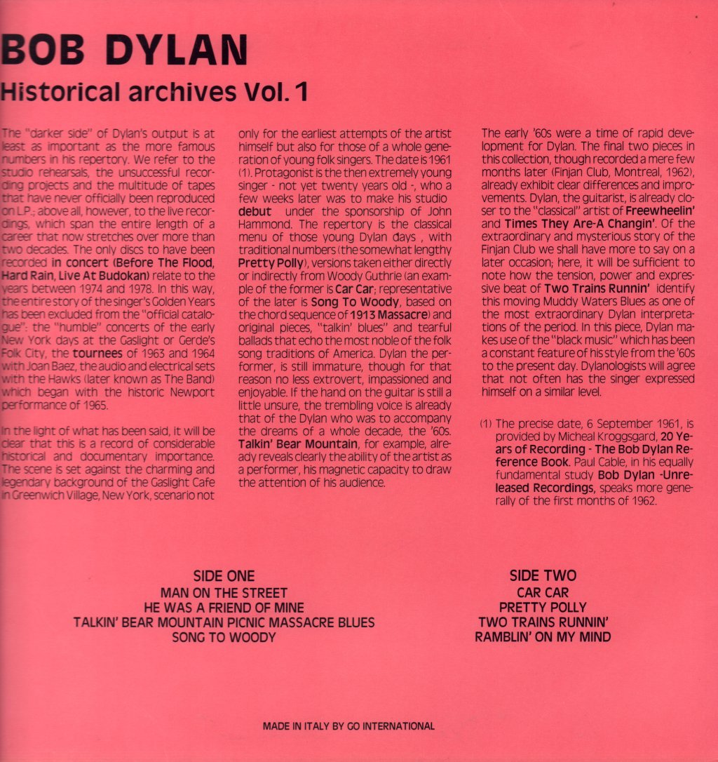 Bob Dylan - Hystorical Archives Vol 1 - Lp