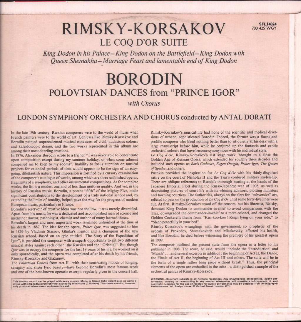 Antal Dorati / London Symphony Orchestra - Borodin - Polovtsian Dances / Rimsky-Korsakov - Le Coq D'Or Suite - Lp