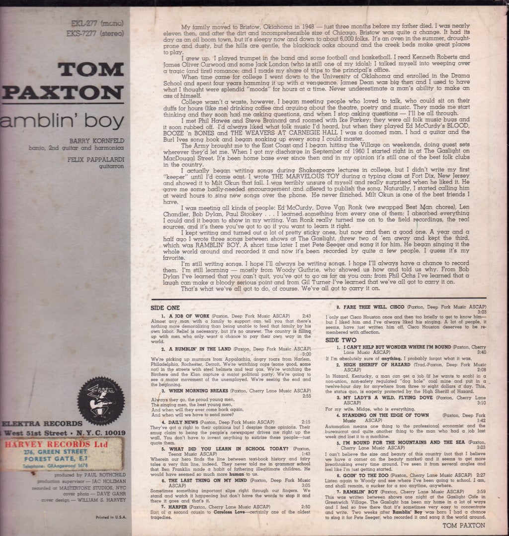 Tom Paxton - Ramblin' Boy - Lp