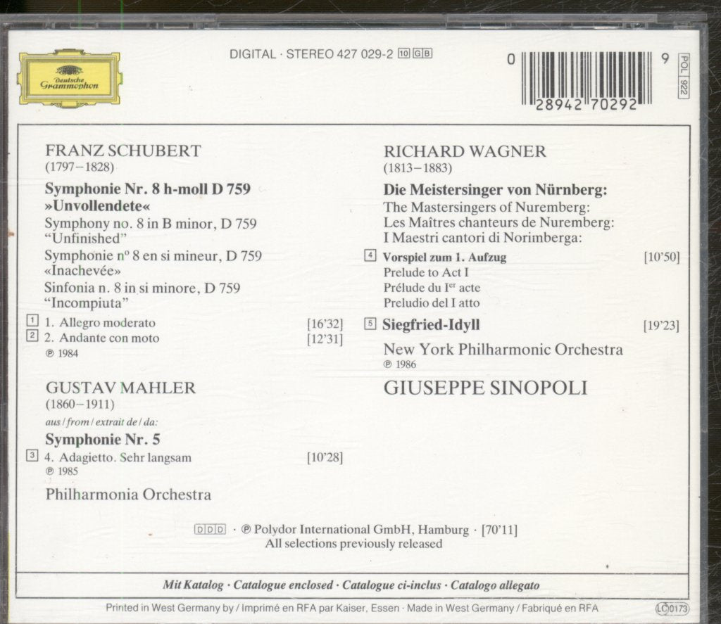 Giuseppe Sinopoli - Sinopoli Conducts Meistersinger Overture / Schubert's "Unfinished" / Mahler's Adagietto / Siegfried Idyll - Cd