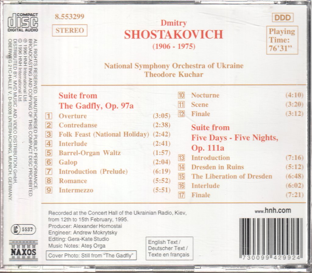 National Symphony Orchestra Of Ukraine, Theodore Kuchar - Shostakovich - Gadfly / Five Days - Five Nights - Cd