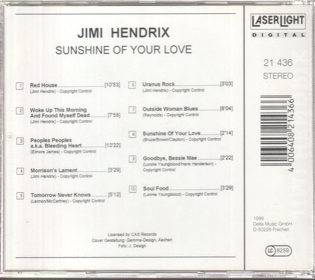 Jimi Hendrix - Sunshine Of Your Love - Cd