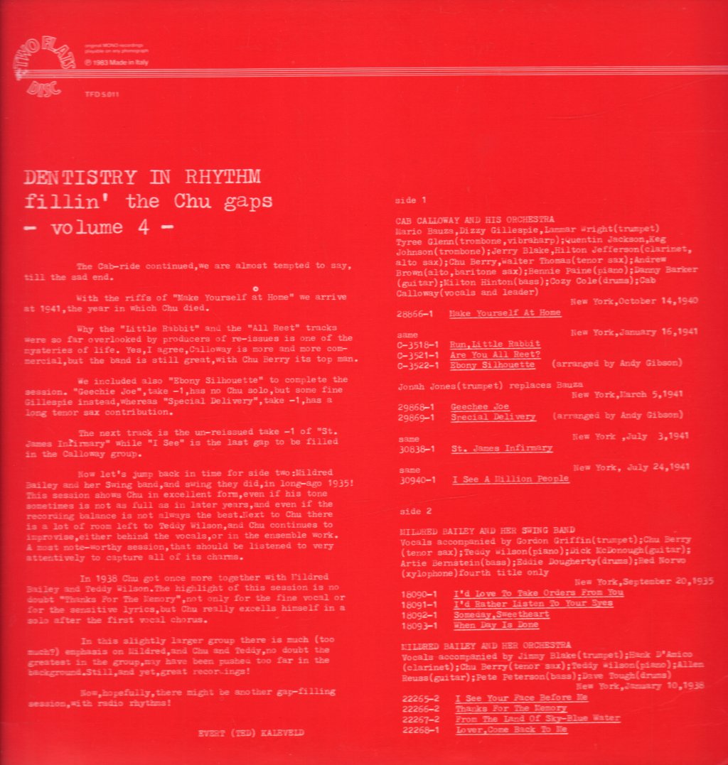 Chu Berry Cab Calloway Mildred Bailey - Dentistry In Rhythm Volume 4 Fillin' The Chu Gaps - Lp