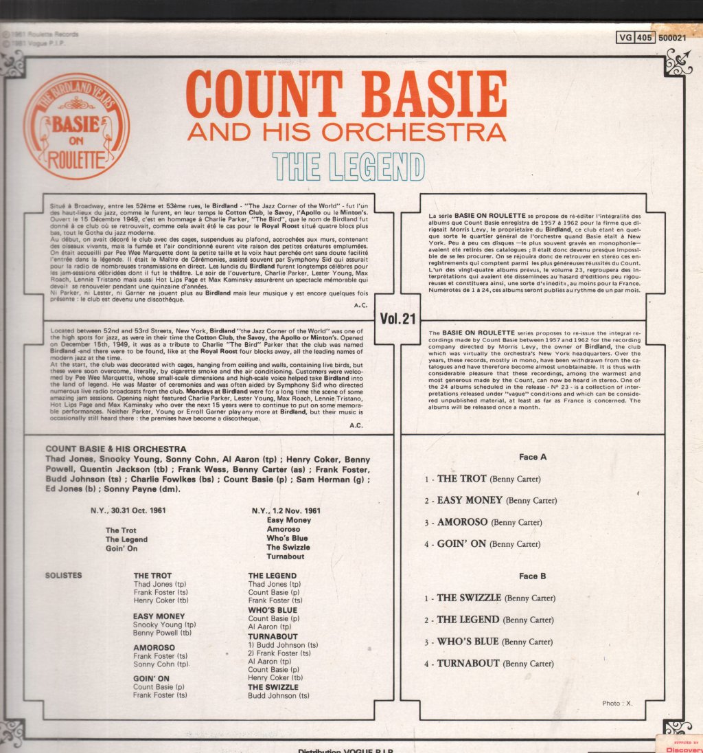 Count Basie Orchestra - Legend - Lp