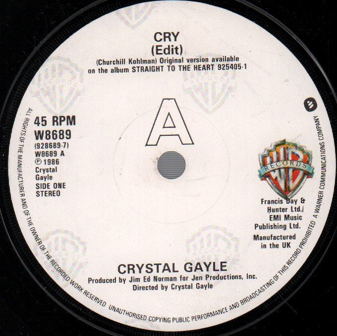Crystal Gayle - Cry - 7 Inch