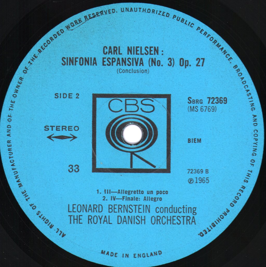 Leonard Bernstein / Royal Danish Orchestra / Ruth Guldbaek / Niels Moller - Carl Neilsen - Symphony No 3 Espansiva - Lp