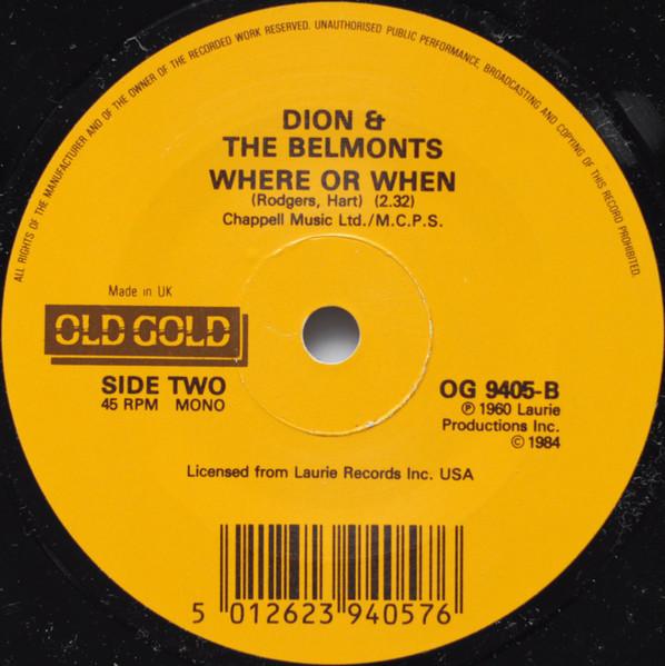 Dion & The Belmonts - A Teenager In Love / Where Or When - 7 Inch