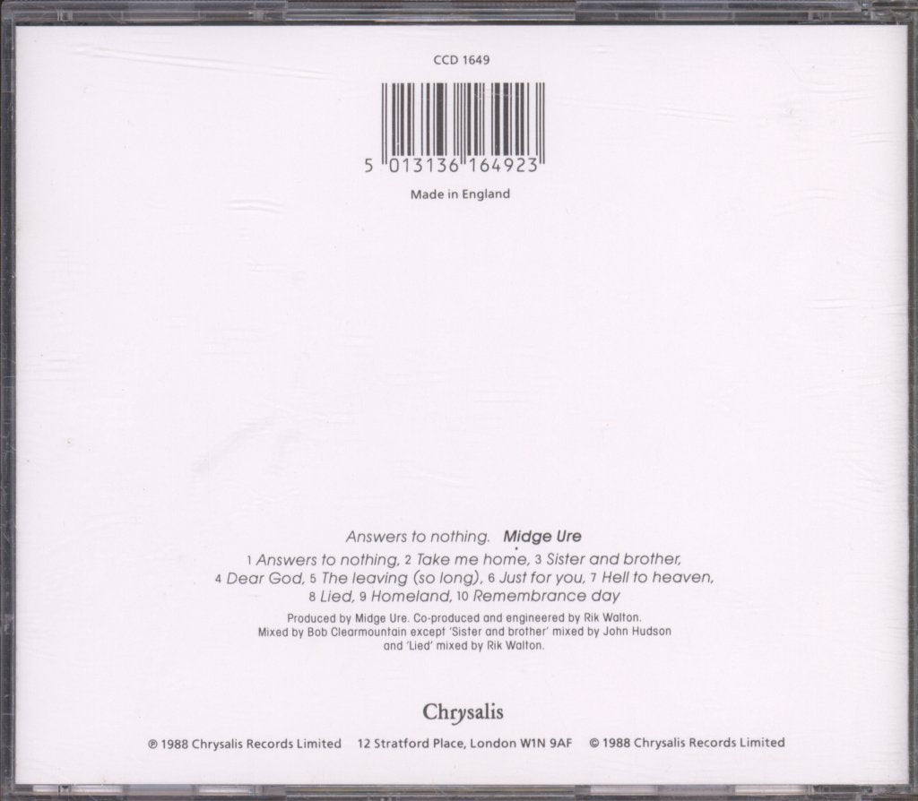 Midge Ure - Answers To Nothing - Cd