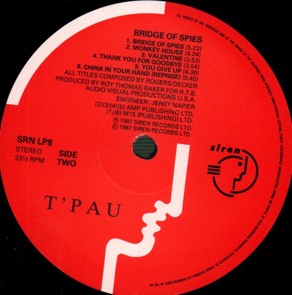 T'PAU - Bridge Of Spies - Lp