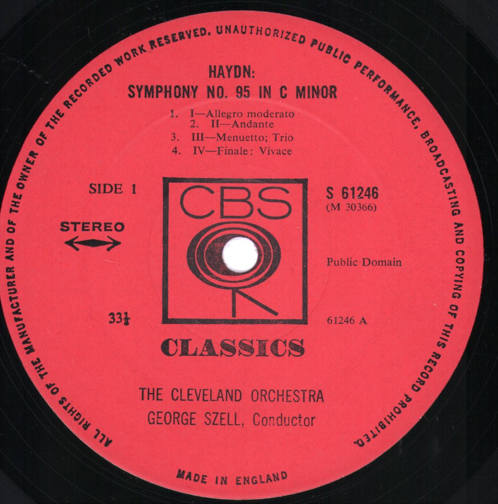 George Szell / Cleveland Orchestra - Szell Conducts Haydn: Symphony No. 95, Symphony No. 96 "Miracle" - Lp