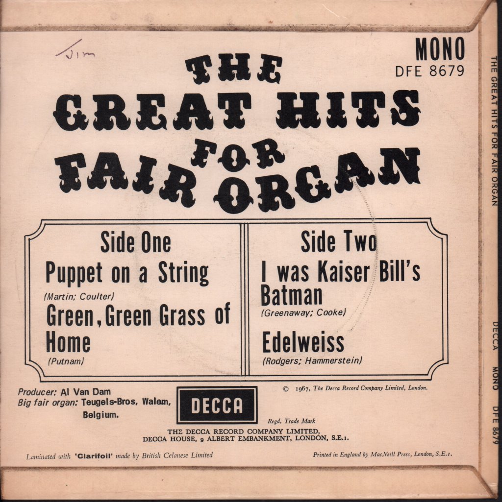 Great Hits For Fair Organ - Great Hits For Fair Organ - 7 Inch