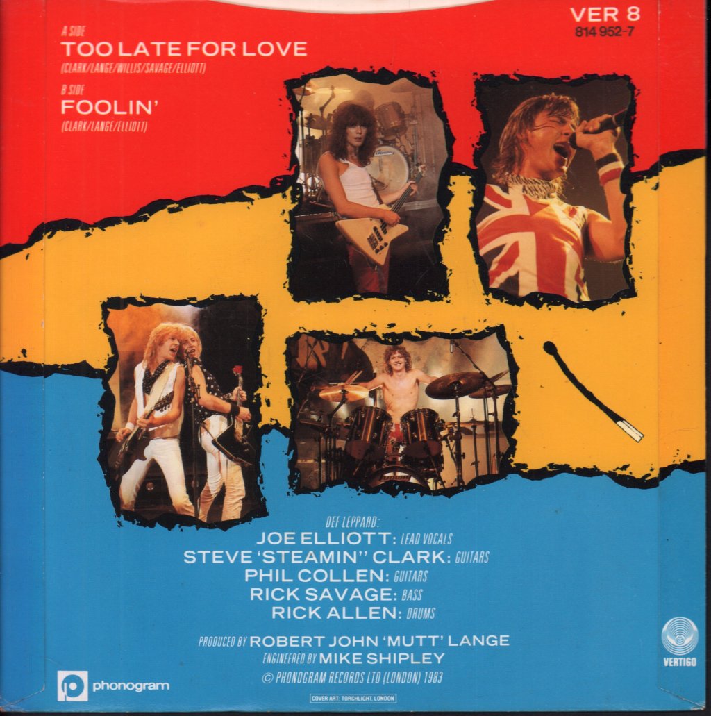 Def Leppard - Too Late For Love - 7 Inch