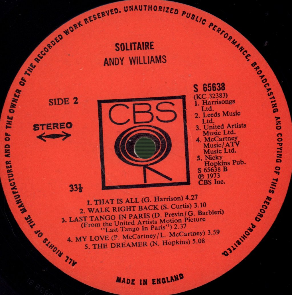 Andy Williams - Solitaire - Lp