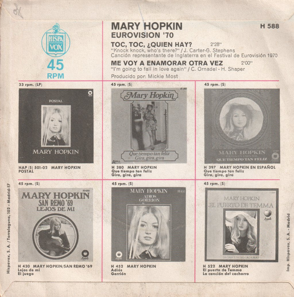 Mary Hopkin - Knock Knock Who's There - 7 Inch